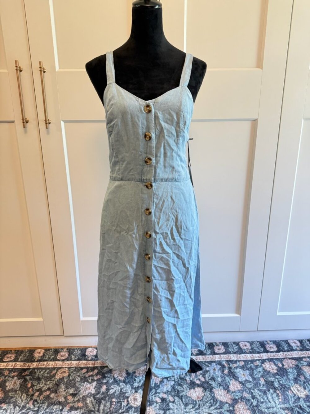 Japna Light Blue Chambray Button Front Midi Dress Size L